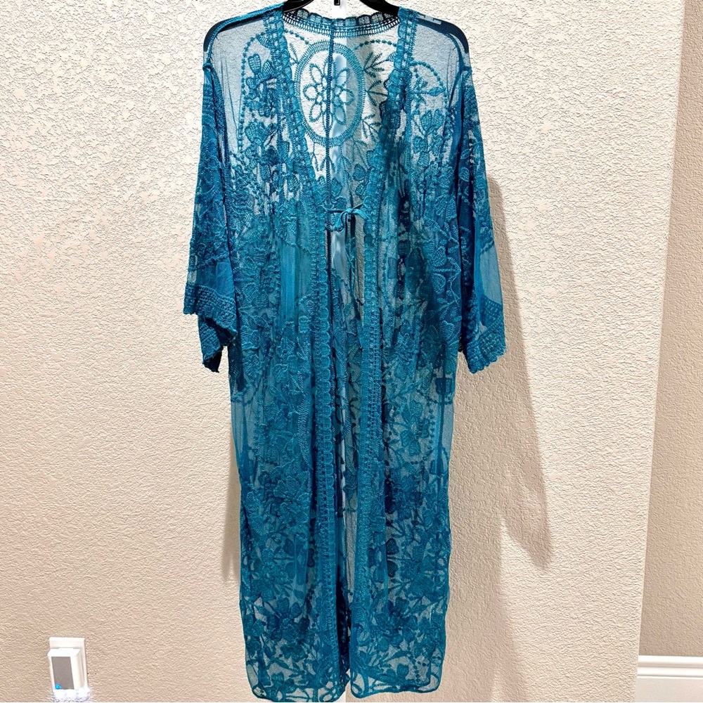 Elegant Teal Lace Swim Coverup